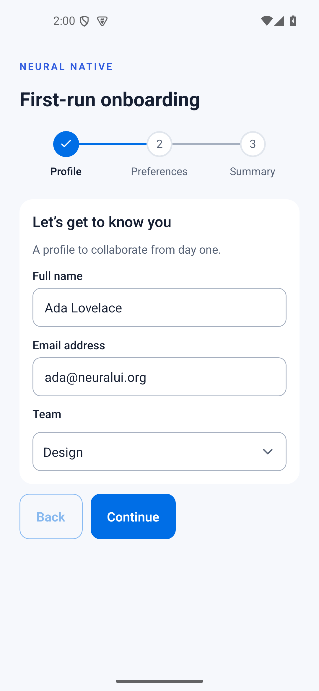 First-run onboarding · android · native capture