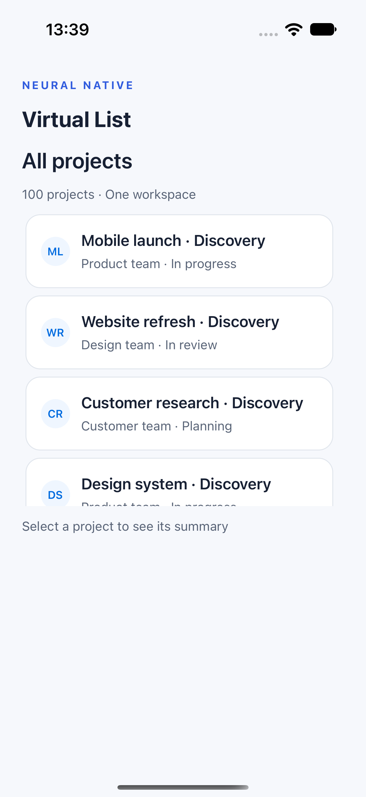 Virtual List · ios · native capture